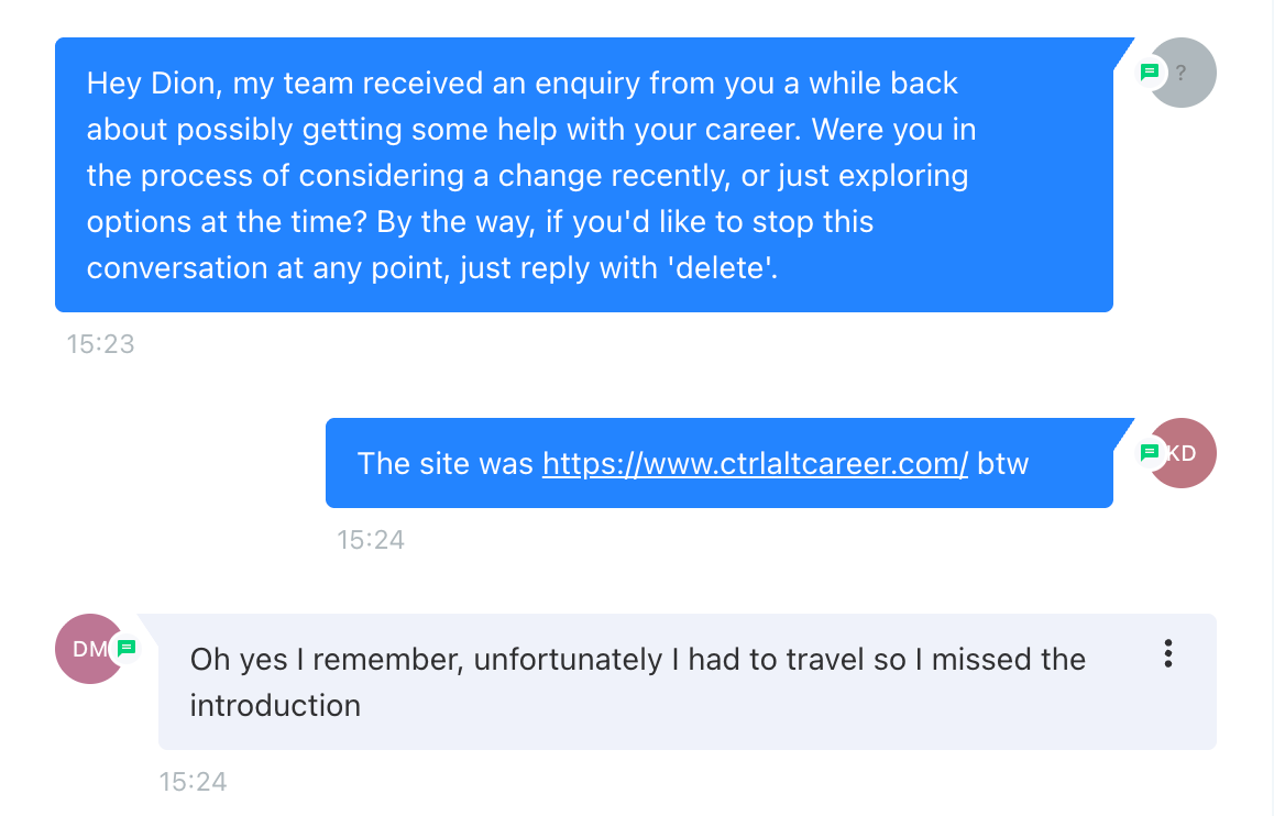 Opening message establishing context